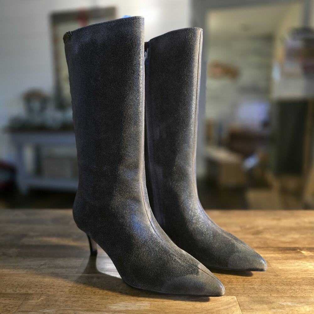 Franco Sarto Women’s 6.5 A-Amari Mid-Calf Leather Boots Black NEW with Box